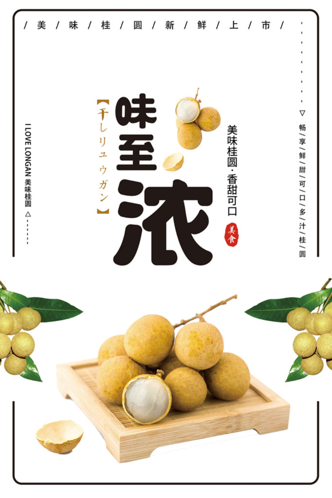 白色文艺美味水果桂圆养生宣传海报