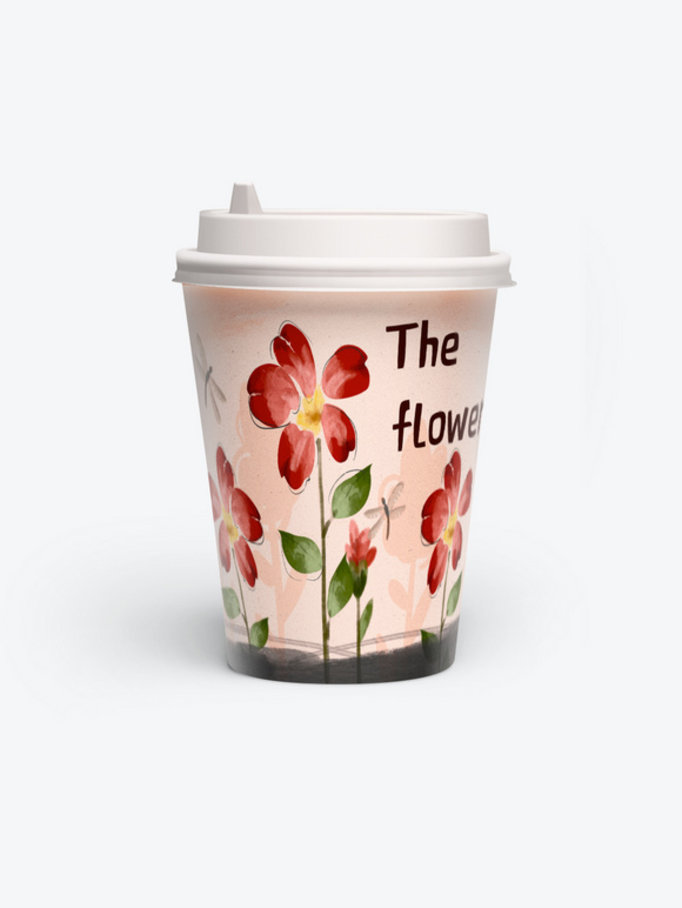 手绘咖啡杯包装之中国风大气水墨风格花朵杯