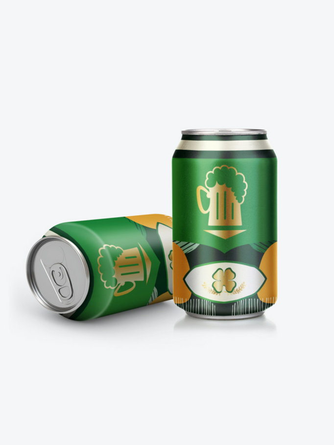 精酿啤酒畅饮包装设计金色麦穗绿色热带植物